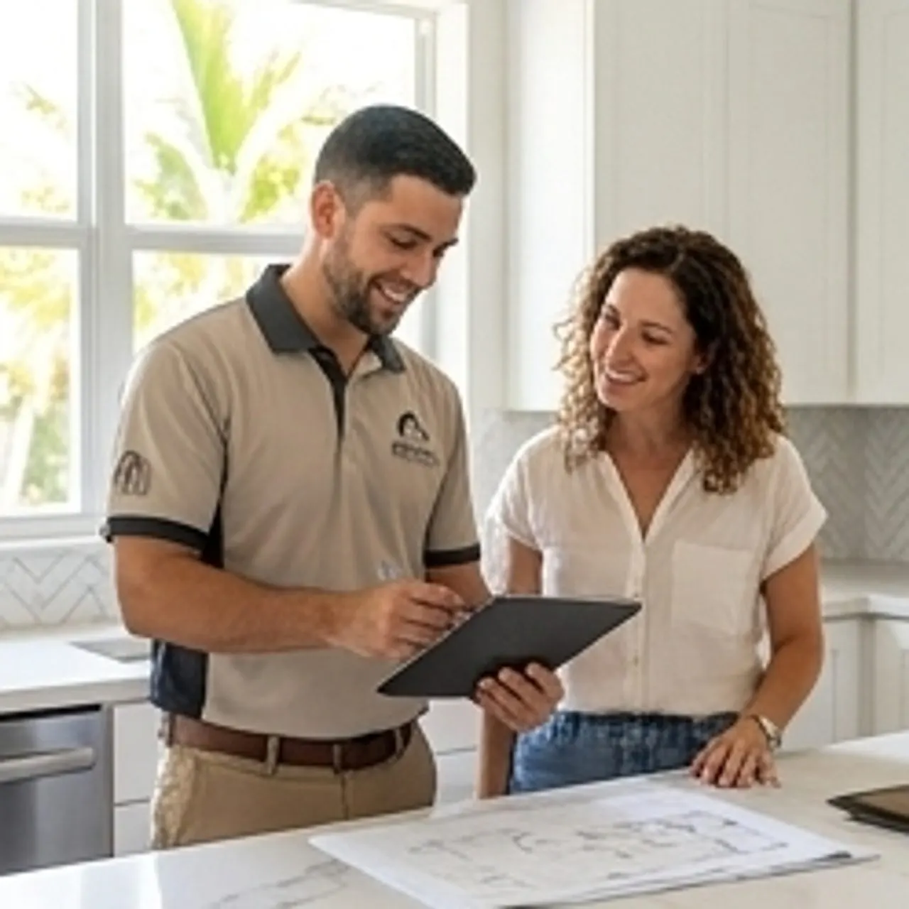 team member discussing project with homeowner